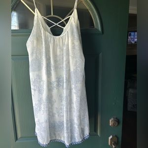 White and blue paisley slip dress with liner